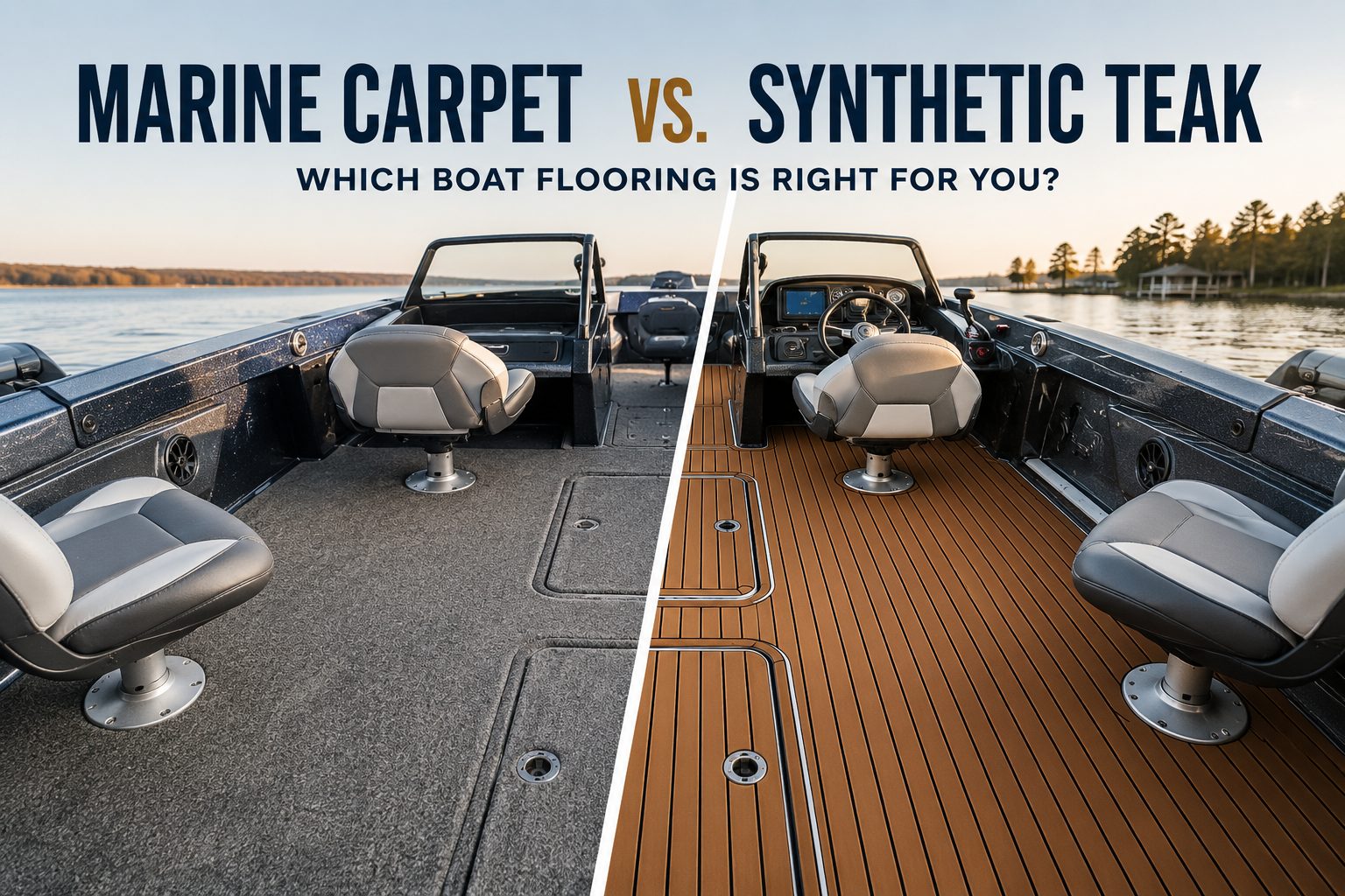 Marine carpet compared with synthetic teak boat flooring