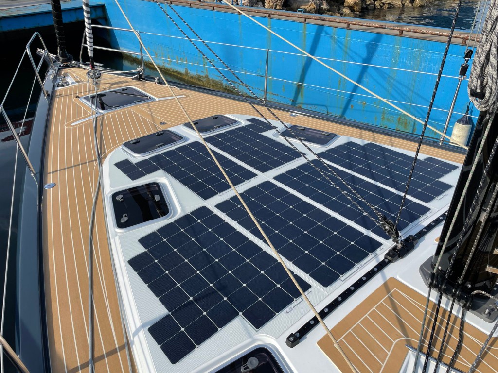 Pegasus 50 Electric Oaya Interior — FlexiTeek synthetic teak installation