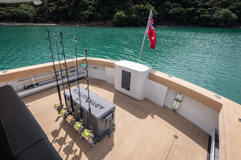 Flexiteek synthetic teak decking on a sportfishing-style boat — design inspiration for coastal marine flooring