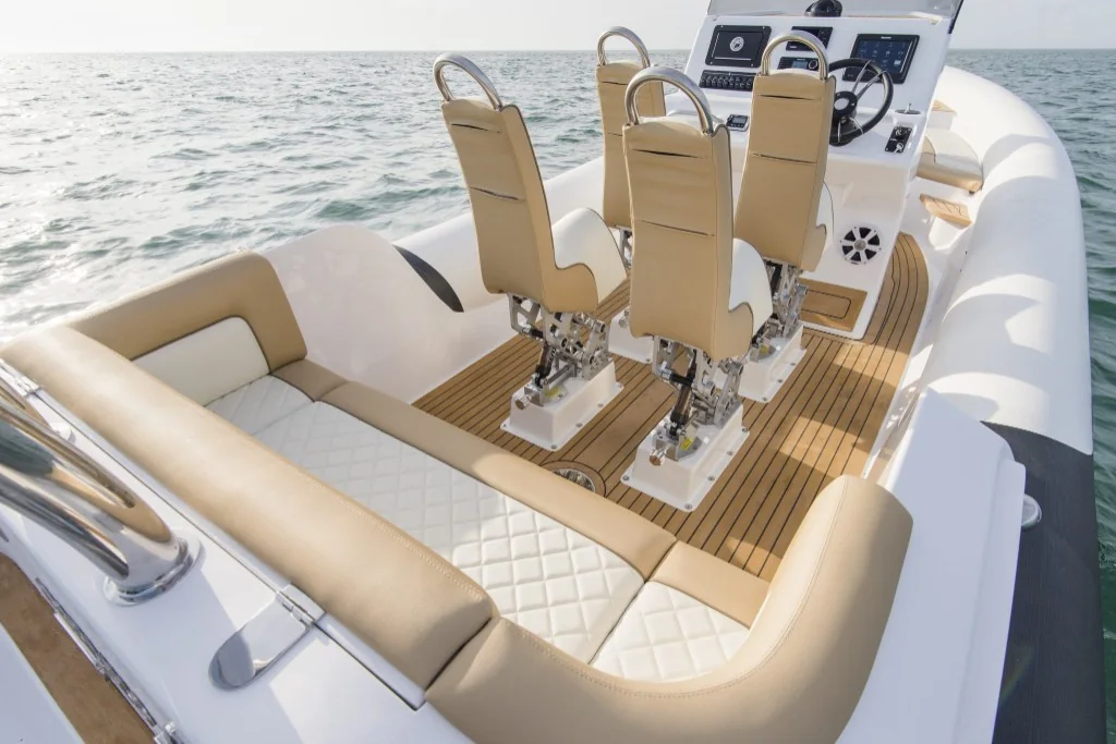 Flexiteek synthetic teak seating and deck area — design inspiration for boat flooring replacement